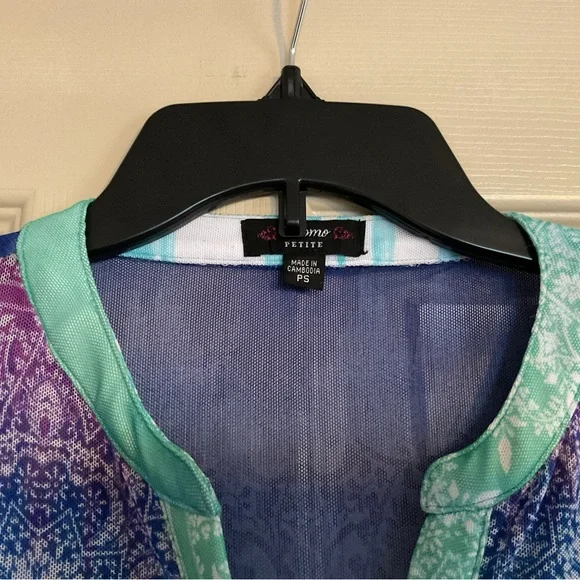 COCOMO Women’s Petite Blouse Size PS Multicolor  V-neck  3/4-length sleeves. - Picture 2 of 11